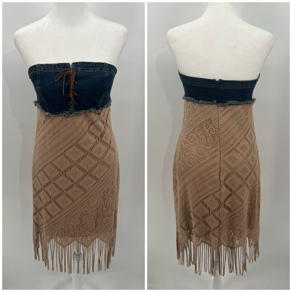 Y2K Charlotte Russe denim and crochet strapless dress